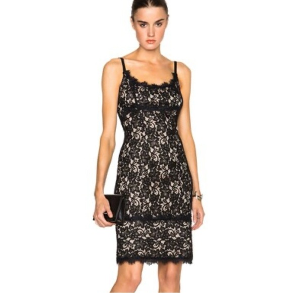 Diane Von Furstenberg Olivia Black And Nude Floral Lace - Picture 1 of 13